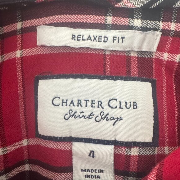 Charter Club Red and Black Plaid Jewel Embellished Long Sleeve Shirt Relaxed Fit - Picture 5 of 9